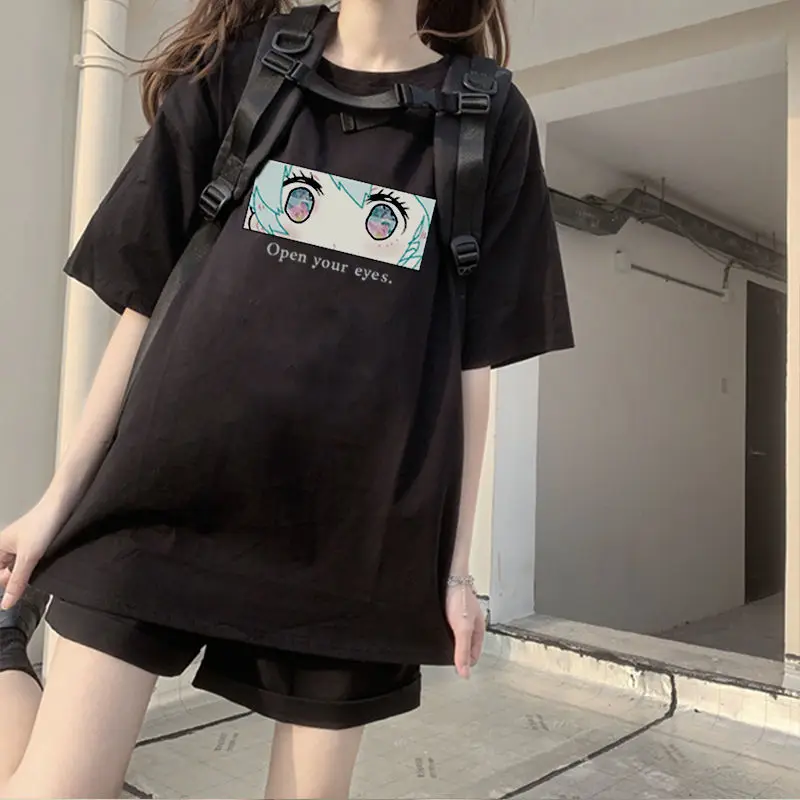 Y2k Áo Thun Nữ Anime Đồ Họa Gothic Áo Thun Mùa Hè Bông Tai Kẹp Áo Dễ Thương Crop Top Nữ Kawaii TEE Nữ Áo Thun Thẩm Mỹ