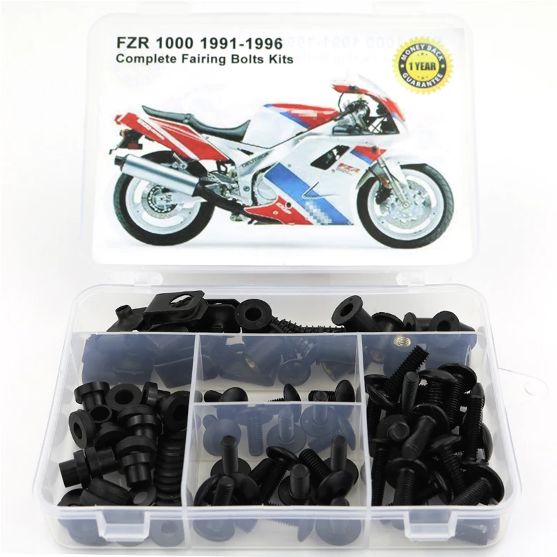 Passend für Yamaha FZR 1000 1991 1992 1993 1994 1995 1996, komplettes Vollverkleidungsschrauben-Set, Schrauben, Clips, Geschwindigkeitsmuttern, Abdeckschrauben