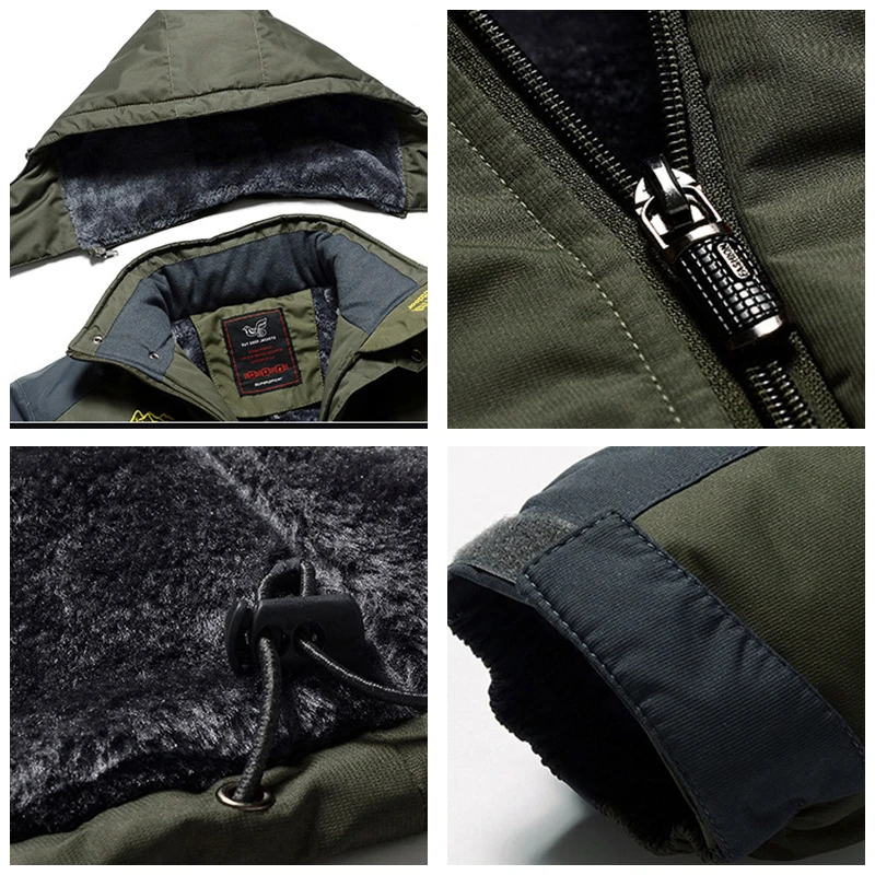 Casaco de inverno masculino de lã, jaqueta grossa e quente para homens, parca casual com capuz, à prova d\'água de alta qualidade para áreas