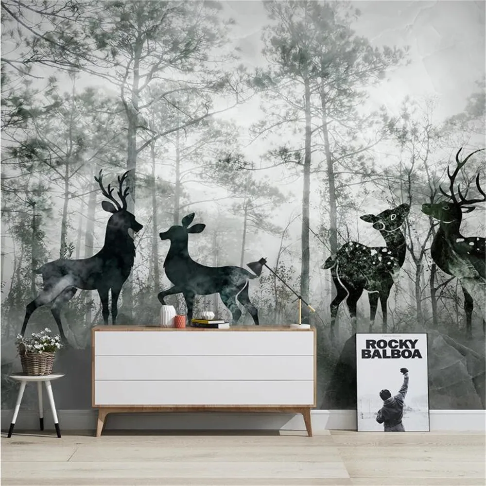 

Milofi Customized Large 3D Wallpaper Mural Marble Forest Elk Nordic TV Background Wall Mural