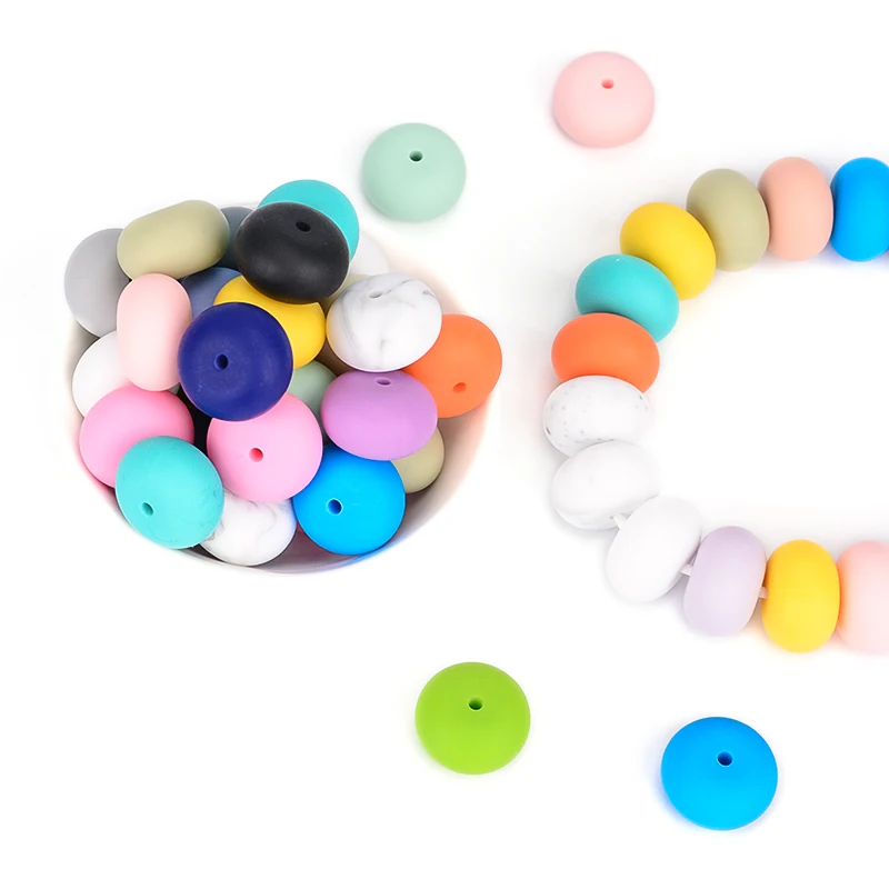 LOFCA 20pcs Silicone Beads 19mm  Abacus Baby Teething Beads BPA Free Food Grade DIY Pacifier Clip Chew Jewelry Making Toy