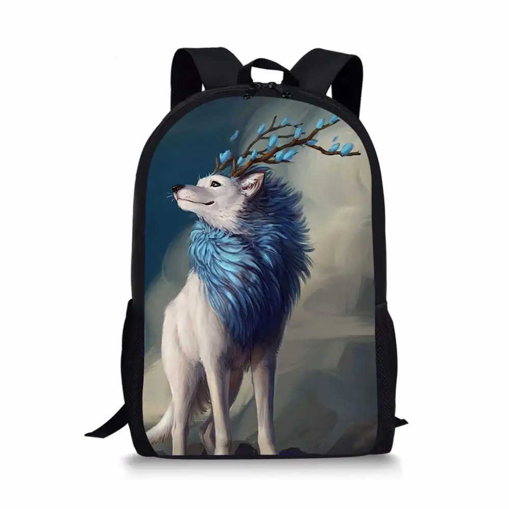 ELVISWORDS Custom Image School Bags For Boys Cool Wolf Printed Bagpack Men Teenagers School Backpack Book bags Mochila Escolar