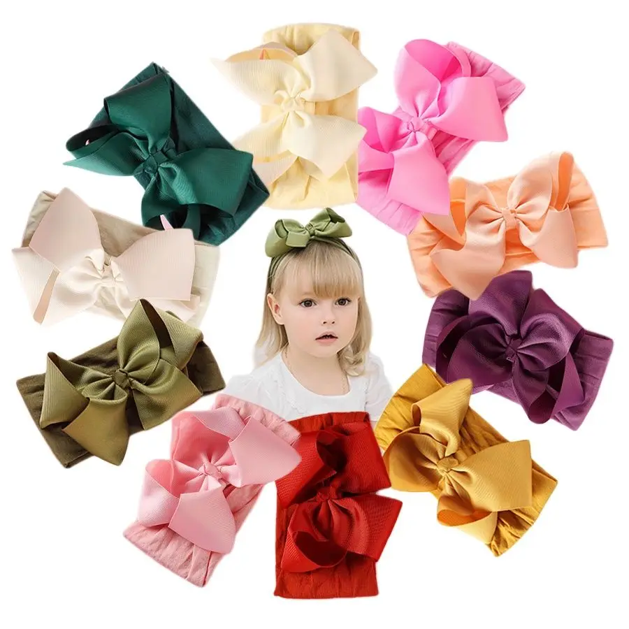 26 Colors 6 Inches Baby Girls Large Big Bows Headbands Elastic Nylon Hairbands Turban Hair Accessories for Newborns Infants Todd