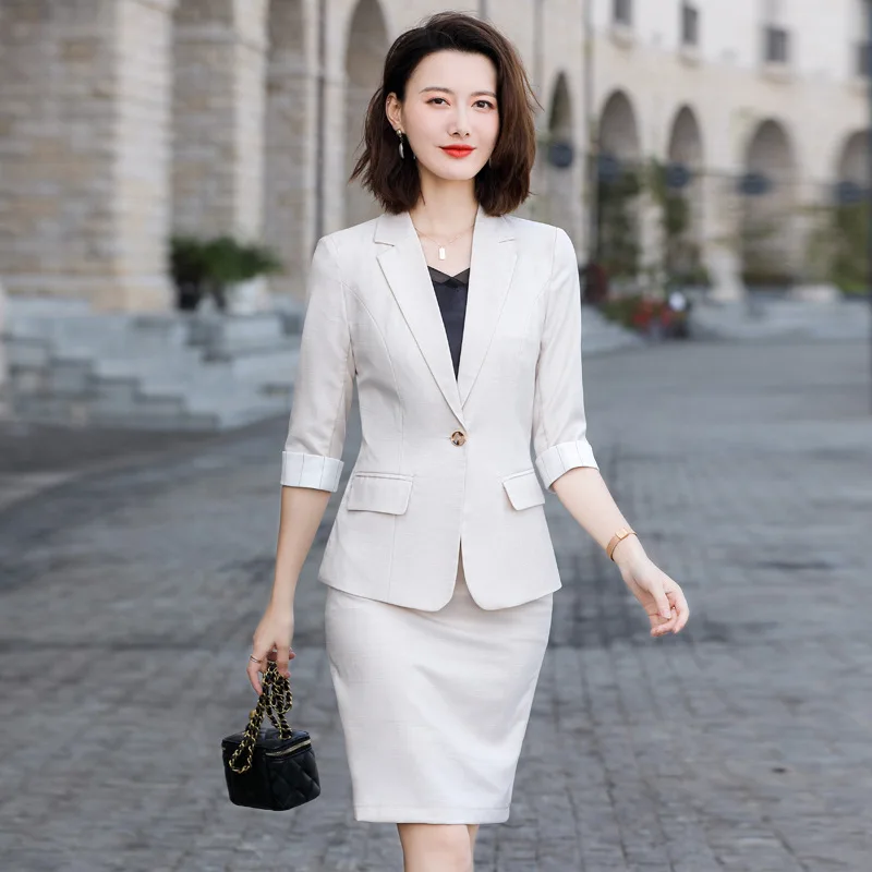 IZICFLY Summer New Style Business Suit Women Uniform Elegant Lady Half Purple Work Wear 2 Piece Set Blazer And Skirt