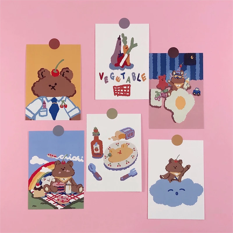 

Ins Cartoon Funny Bear Cards Suit Poster Postcard Girl Bedroom Wall Kawaii Decorative Card Photo Props Cute Stickers stationery