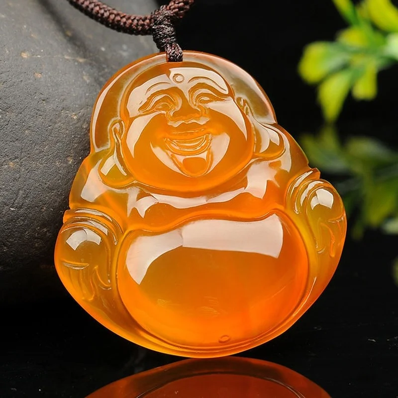 Natural Chalcedony Buddha Pendant Agate Ladies Simple Necklace Pendant Jewelry