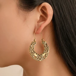 FSUNION 2024 New Antique Gypsy Indian Tribal Ethnic Hoop Dangle Mandala Earrings Boho Oorbellen For Women Fashion Jewelry