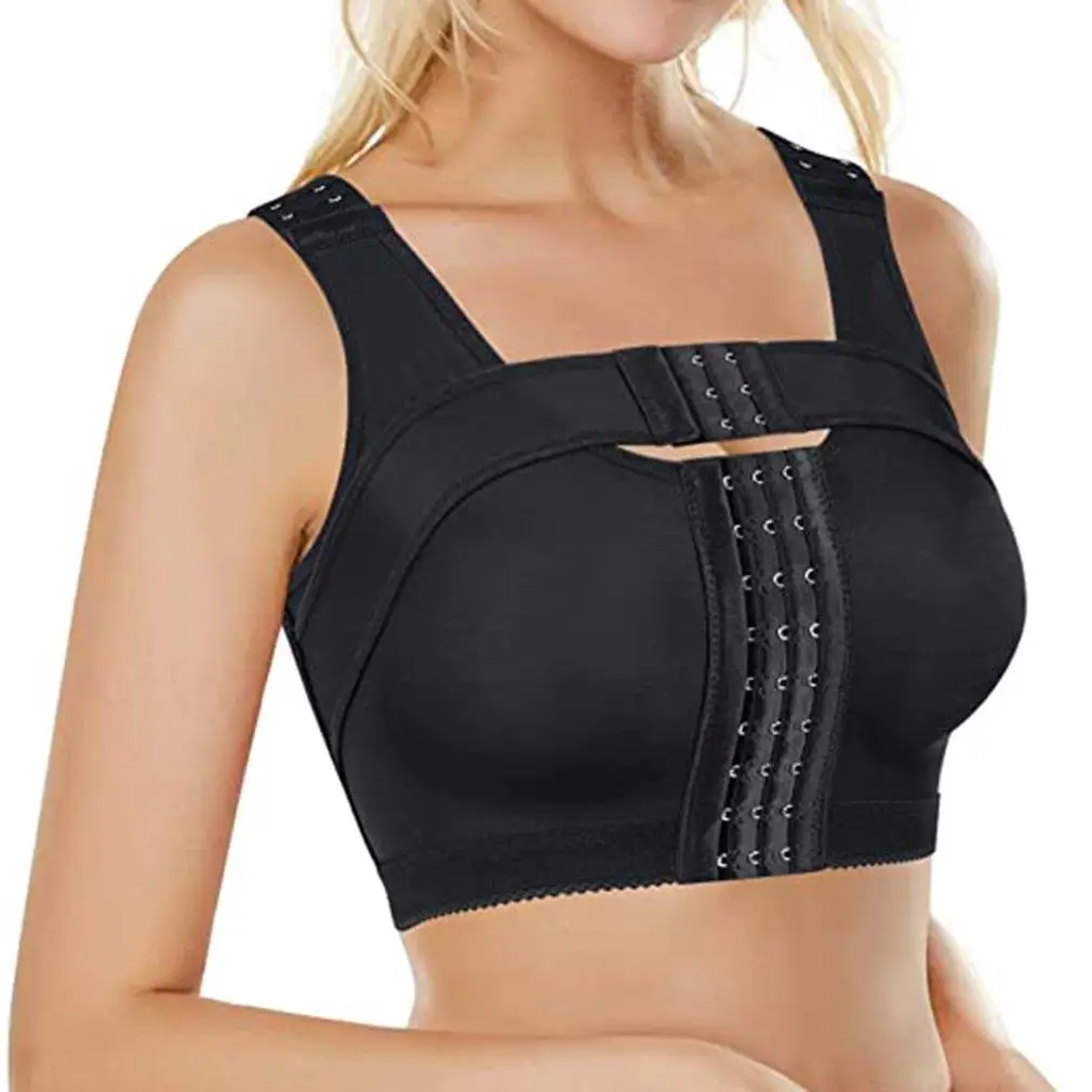 Women Post-Surgery Shaper Front Closure Bra Compression Posture Corrector Crop Top with Breast Support Band