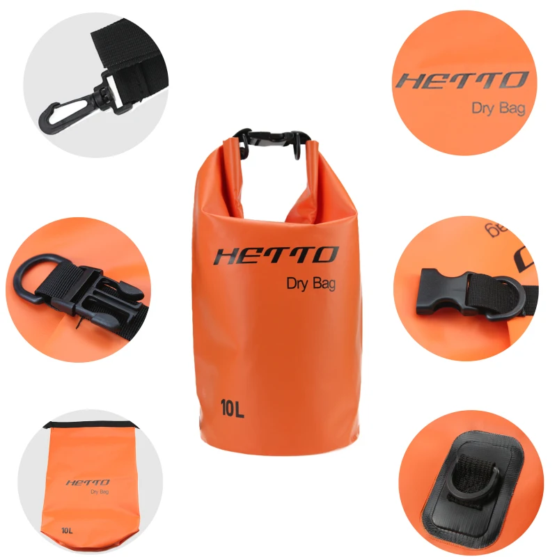 Mochila hermética de pesca, bolsa sellada de PVC 500D, 10L, 20L, naranja, azul, amarillo, impermeable, para buceo, Rafting, estanque