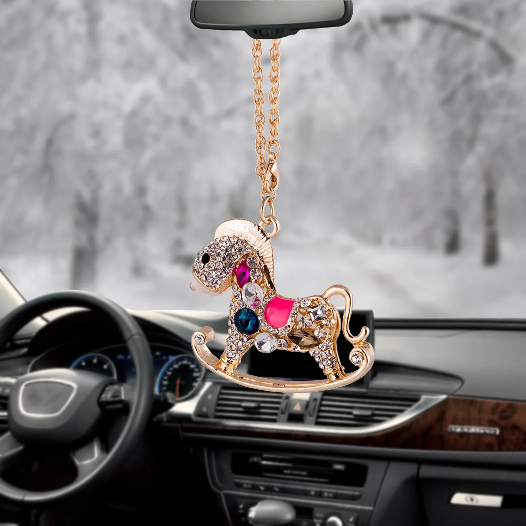 

Charm Diamonds Crystal Horse Car Pendant Rearview Mirror Decoration Hanging Ornaments Automobiles Interior Cars Accessories Gift
