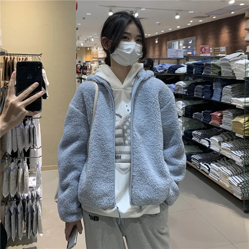 

winter jacket for women 2021 Hooded lamb wool polar fleece women's long-sleeved jacket warm top Hoodies sweatshirts