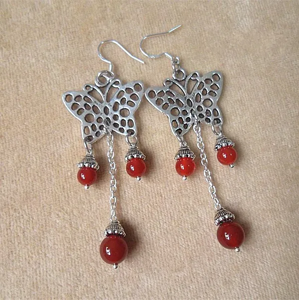 the role ofing is tasted girls butterflies fluttering red agate tassel long earrings eardrop sterling silver ear hook