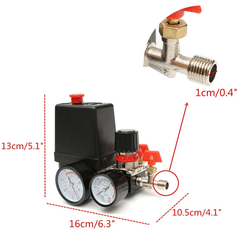 240V AC Manifold Relief Regulator Heavy Duty Air Compressor Pump Pressure Control Switch Air Control Valve 95-125 PSI With Gauge