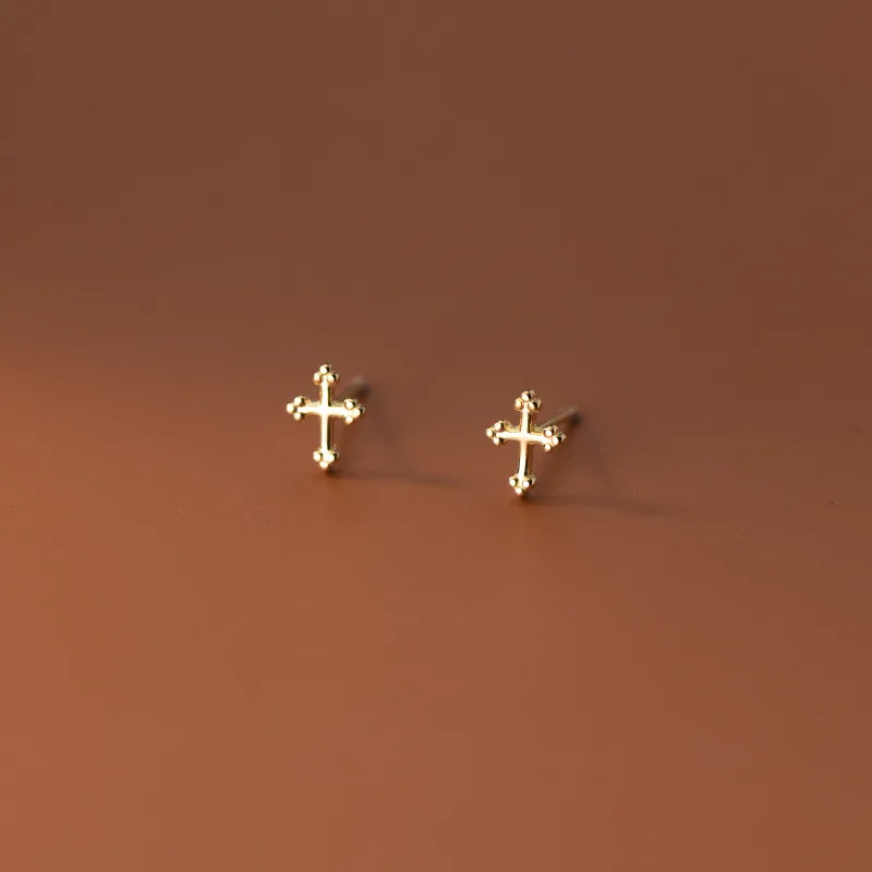 KAMIRA 925 Sterling Silver Classic Small Cross Piercing Stud Earrings for Women Youth Party Bohemian Unique Popular Fine Jewelry