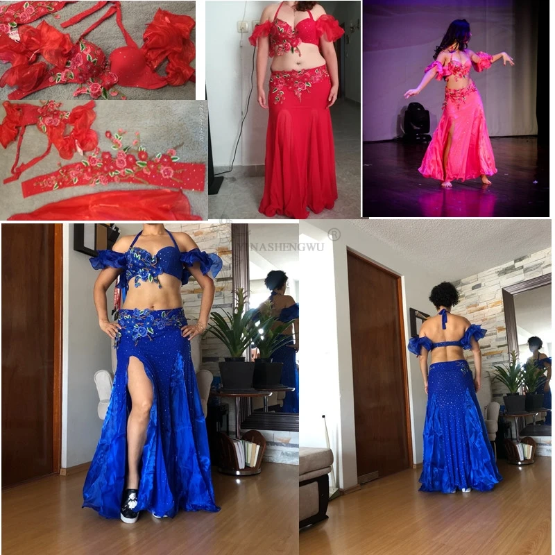 Disfraz de danza del vientre para mujer adulta, falda Oriental de danza del vientre, Conjunto de sujetador, falda de cinturón, Ropa de baile de vientre, actuación en escenario, nuevo, 2 piezas, 3 piezas