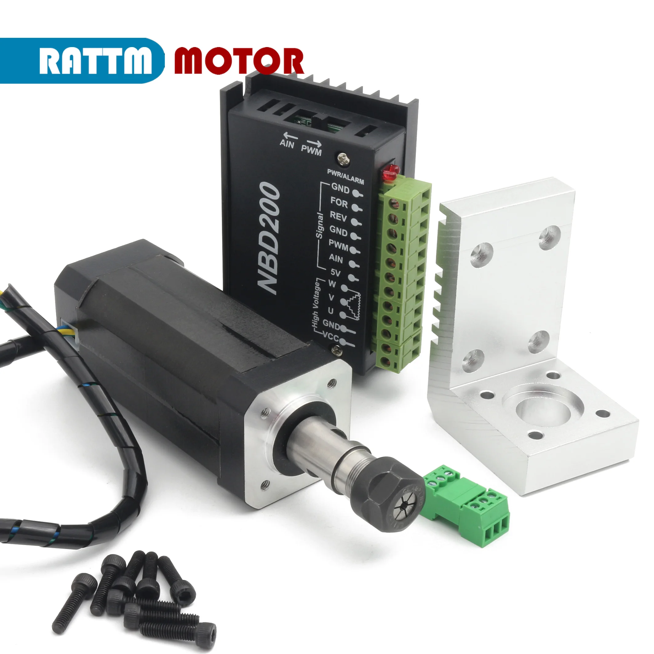 RATTM 104W 24VDC Motor Air cooled Brushless Spindle Motor ER11 +NBD200 Brushless Driver Without Hall for CNC Engraver Machine