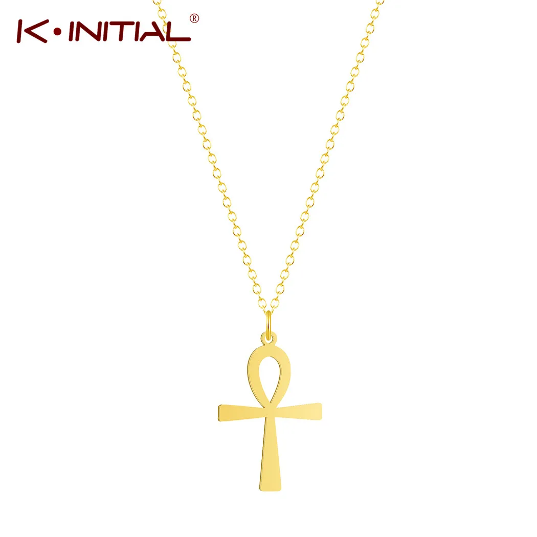 Kinitial Religion Egyptian Ankh Cross Necklaces Pendants for Women Stainless Steel Symbol of Life Necklaces Jewelry Gifts Bijoux