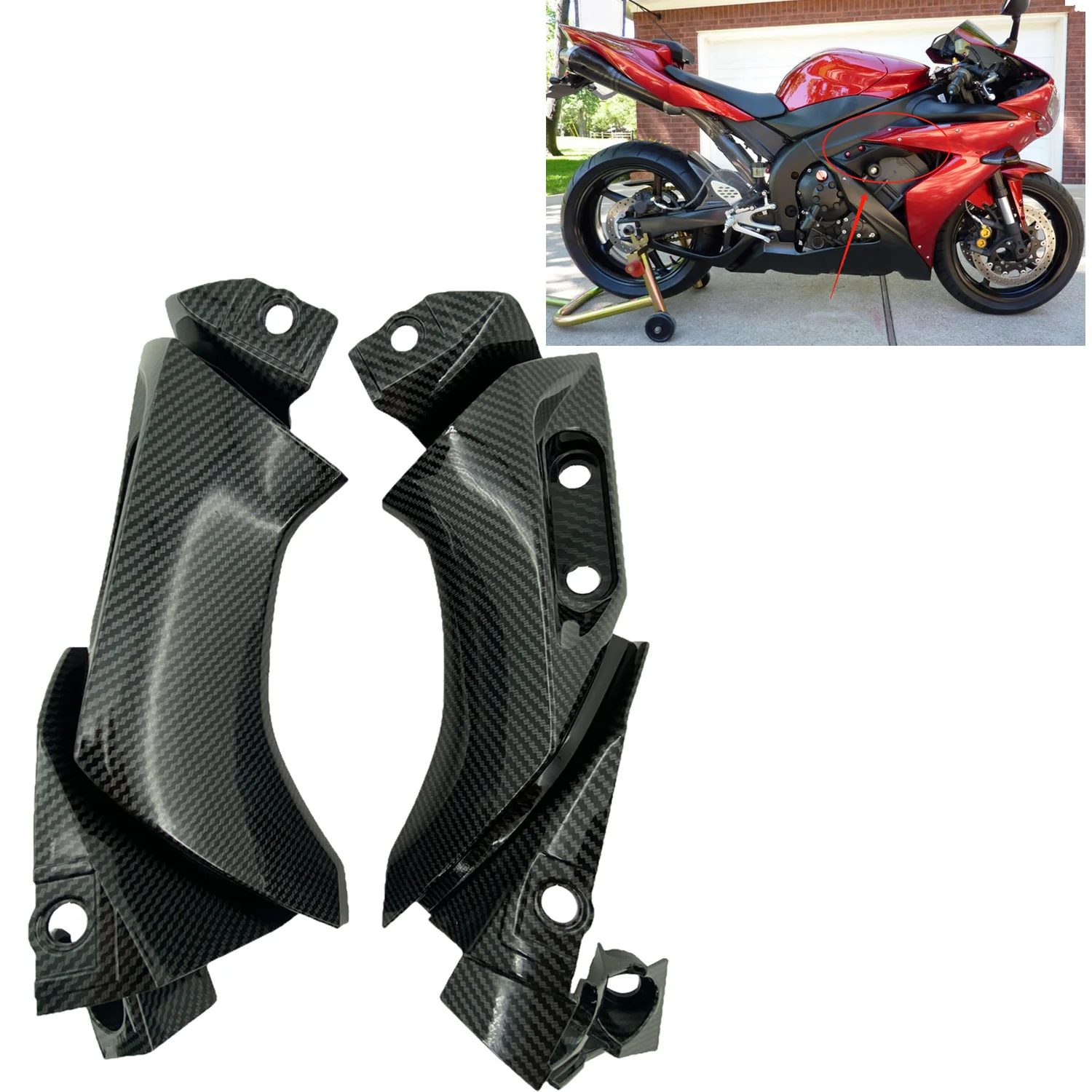 Carbon Fiber Painting Mid Frame Cover Knee Fairing Side Panel For Yamaha R1 2004 2005 2006