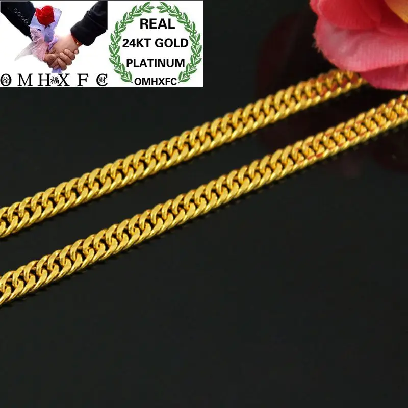 

MHXFC Wholesale European Fashion Man Male Party Wedding Gift Long 50cm Wide 4mm Flat Figaro Real 24KT Gold Chain Necklace NL67