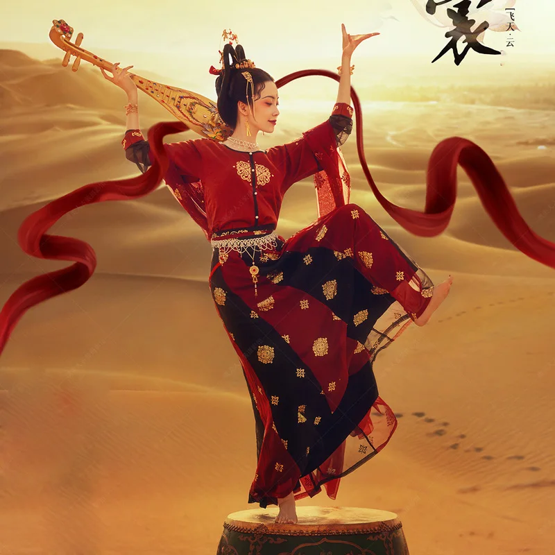 3 Designs DunHuang Frescoes Female Musician Dancer Costume Hanfu Desert Photography Tang Dynasty Ruqun Female Stage Hanfu