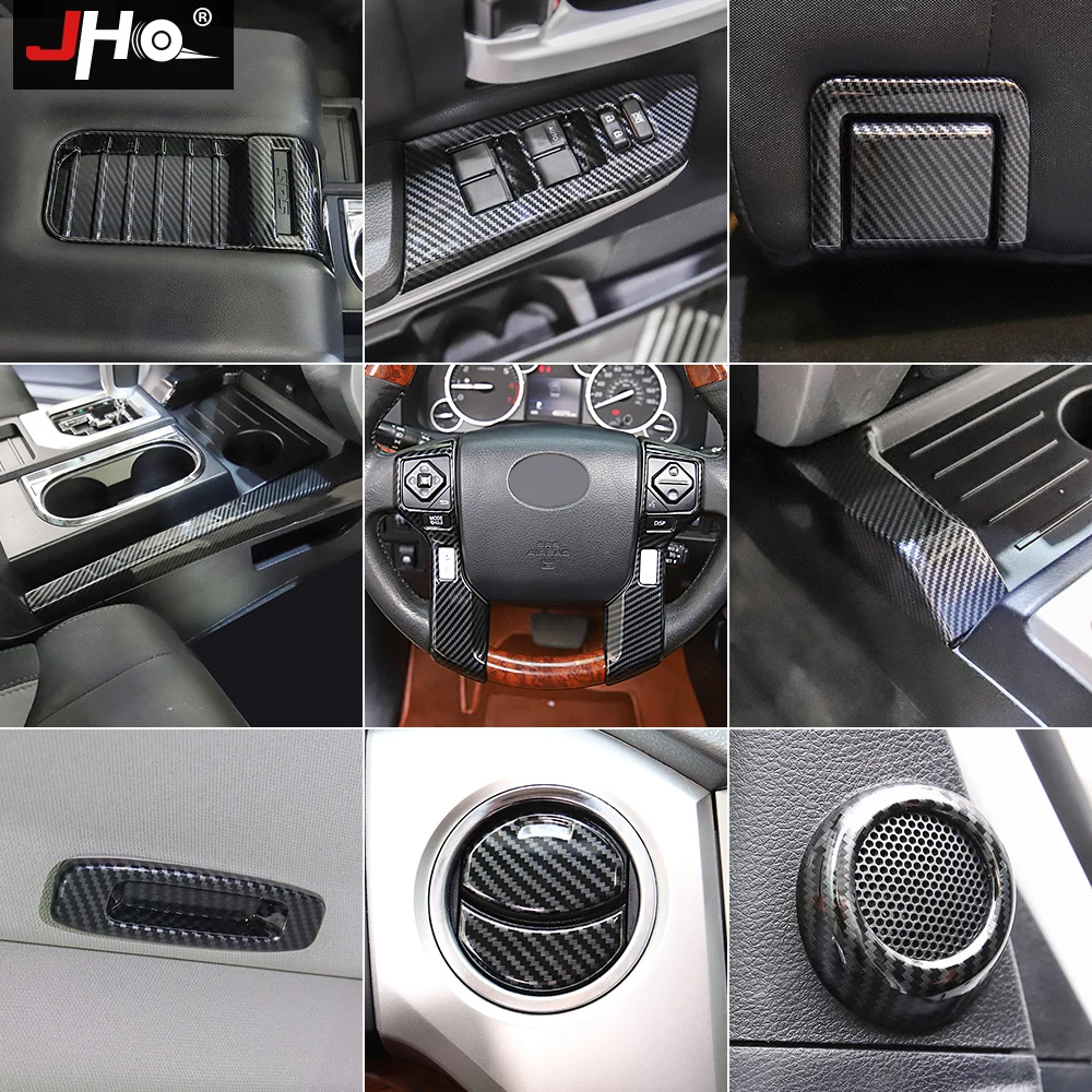 JHO ABS Carbon Grain Overlay Armrest Window Switch Panel Cover Trim For Toyota Tundra 2014-2020 2018 17 16 15 19 Car Accessories