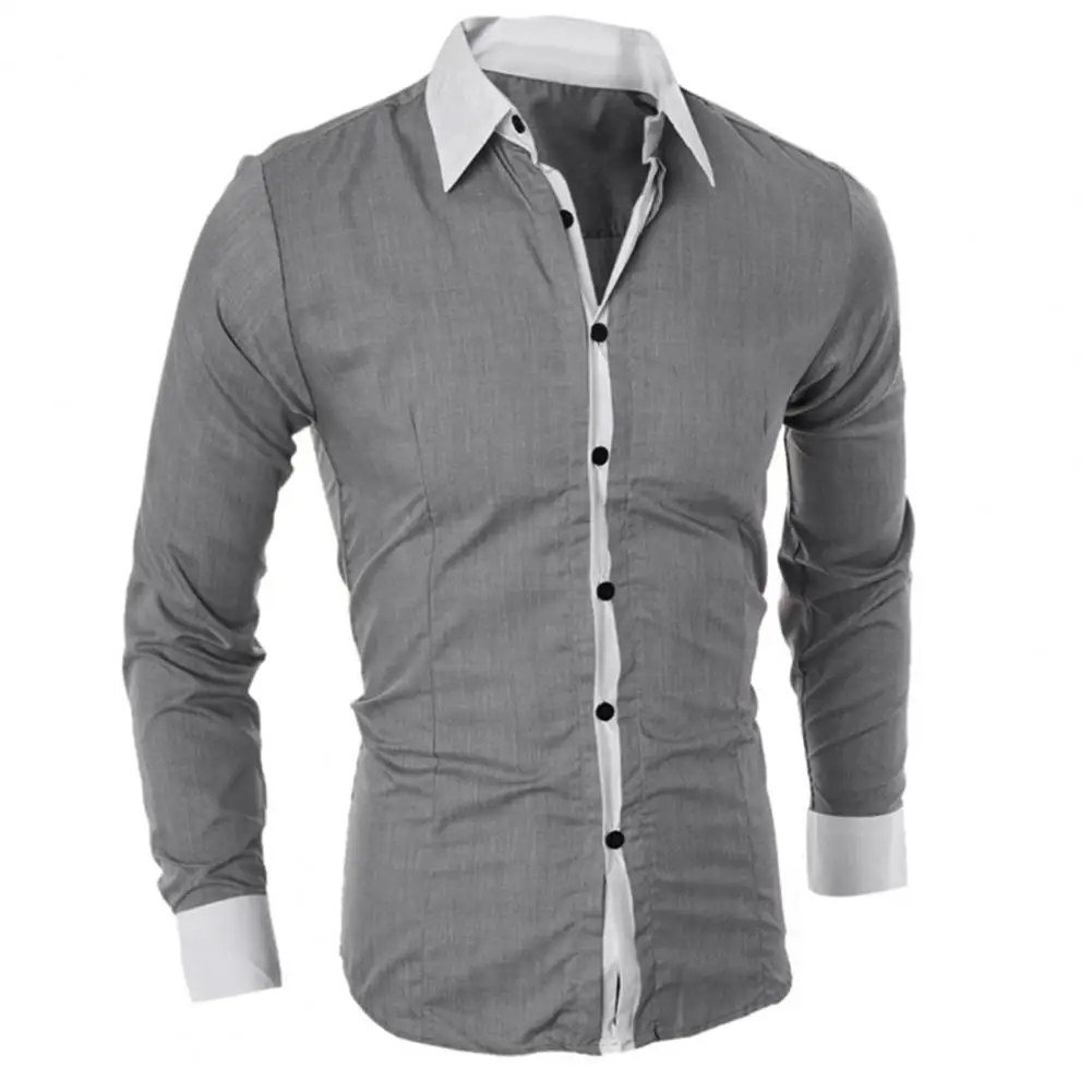 Men\'s  Long Sleeved Color Block Cuff Slim Shirt Chest Pocket suit shirts Casual Button turn Down collar business Shirts