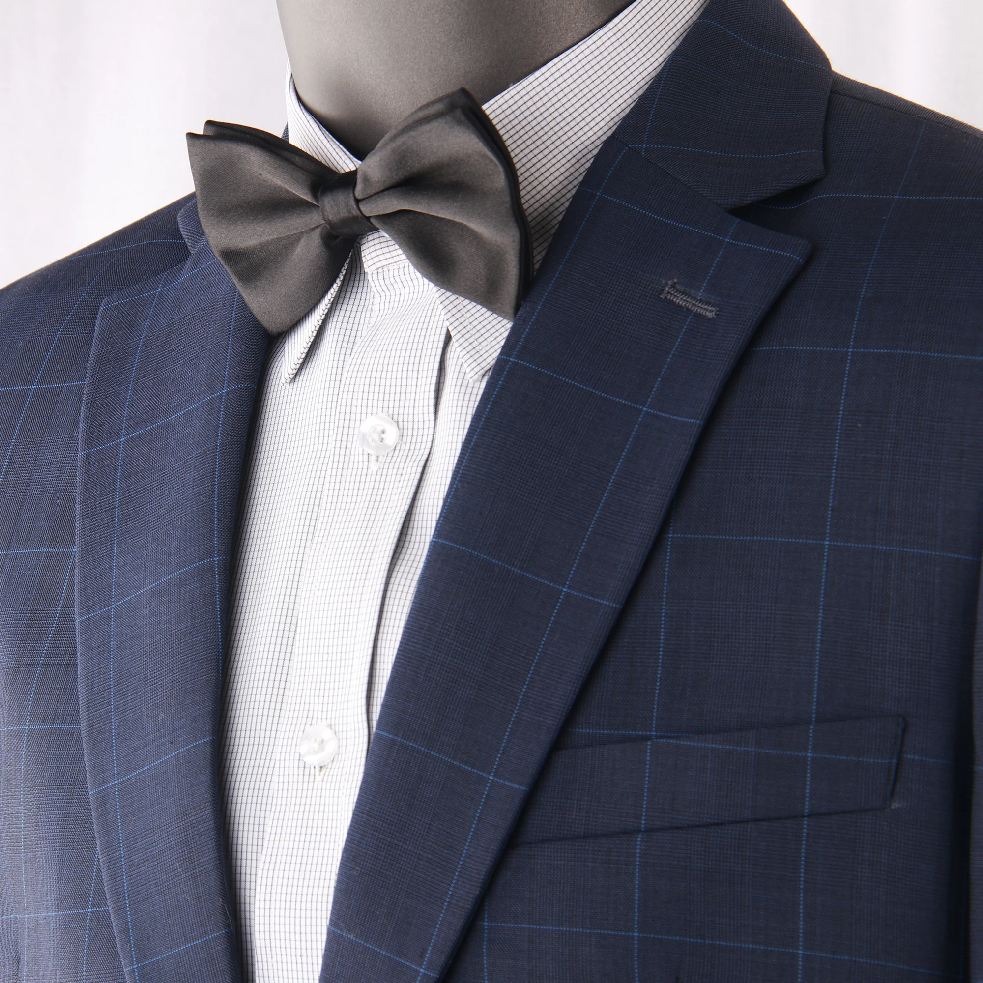 Luxury Navy Plaid Suit Men Custom Made Wool Blend Business Suits With Bemberg Lining,Bespoke Tailore Casual Windowpane Blue Suit