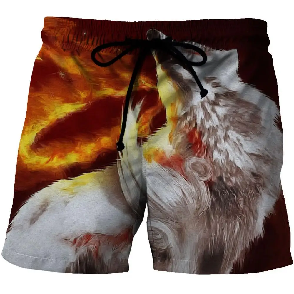 Summer Men's Beach Shorts Wolf Animal Print Loose Surf Board Shorts S-6XL Swim Trunks Oversized Swimsuit Men Running Short Pants