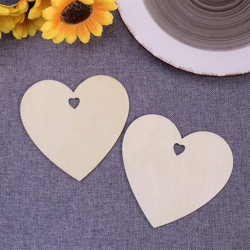 50pcs 100mm Unfinished Wooden Hearts Blank Wood Slices Gift Tags For Wedding Wooden Circle Discs for Christmas Painting