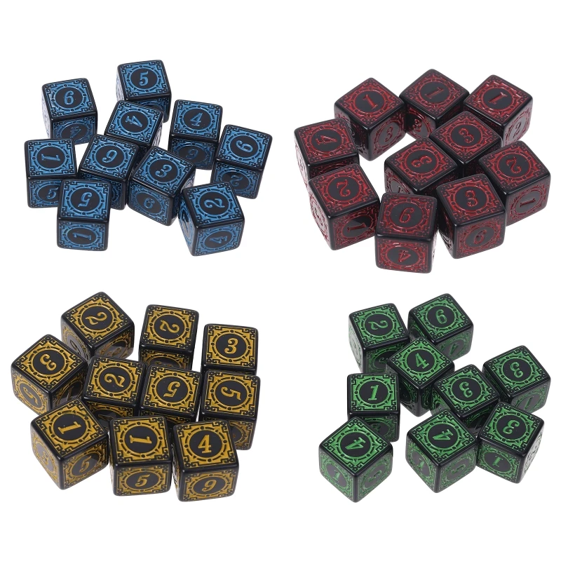 10Pcs D6 Polyhedral Dice Square Edged Numbers 6 Sided Dices Beads Table Board Game for Bar Club Party