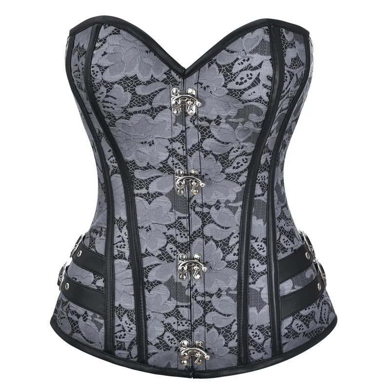 

Women Corset Bustier Tops Steel Boned Underbust Corset Metal Buckle Jacquard Floral Steampunk Waist Training Burlesque Corselet