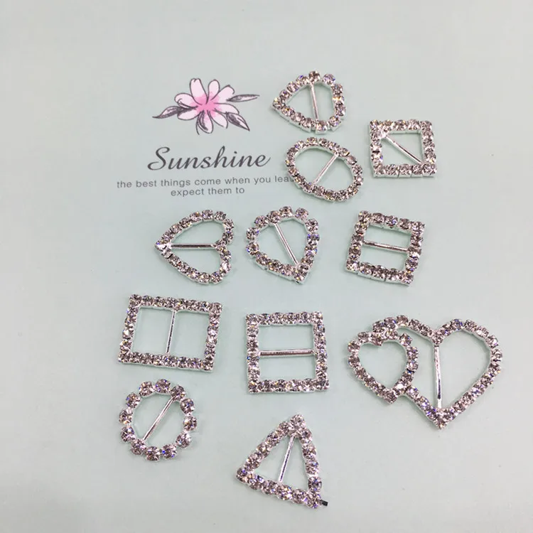 10pcs/lot Heart Round Square Oval Rhinestone Buckles for Hair DIY Jewelry Accessories Wedding Card Ribbon Decorative Buckles