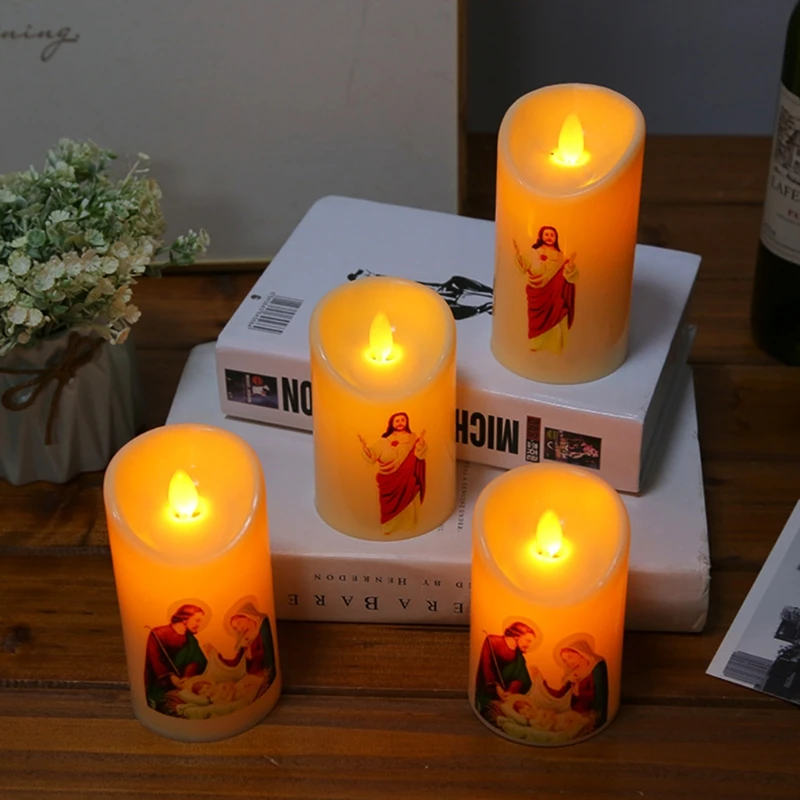 Jesus Christ Candles Lamp LED Tealight Romantic Pillar Light Creative Flameless Electronic Candle Battery Operated M6CE