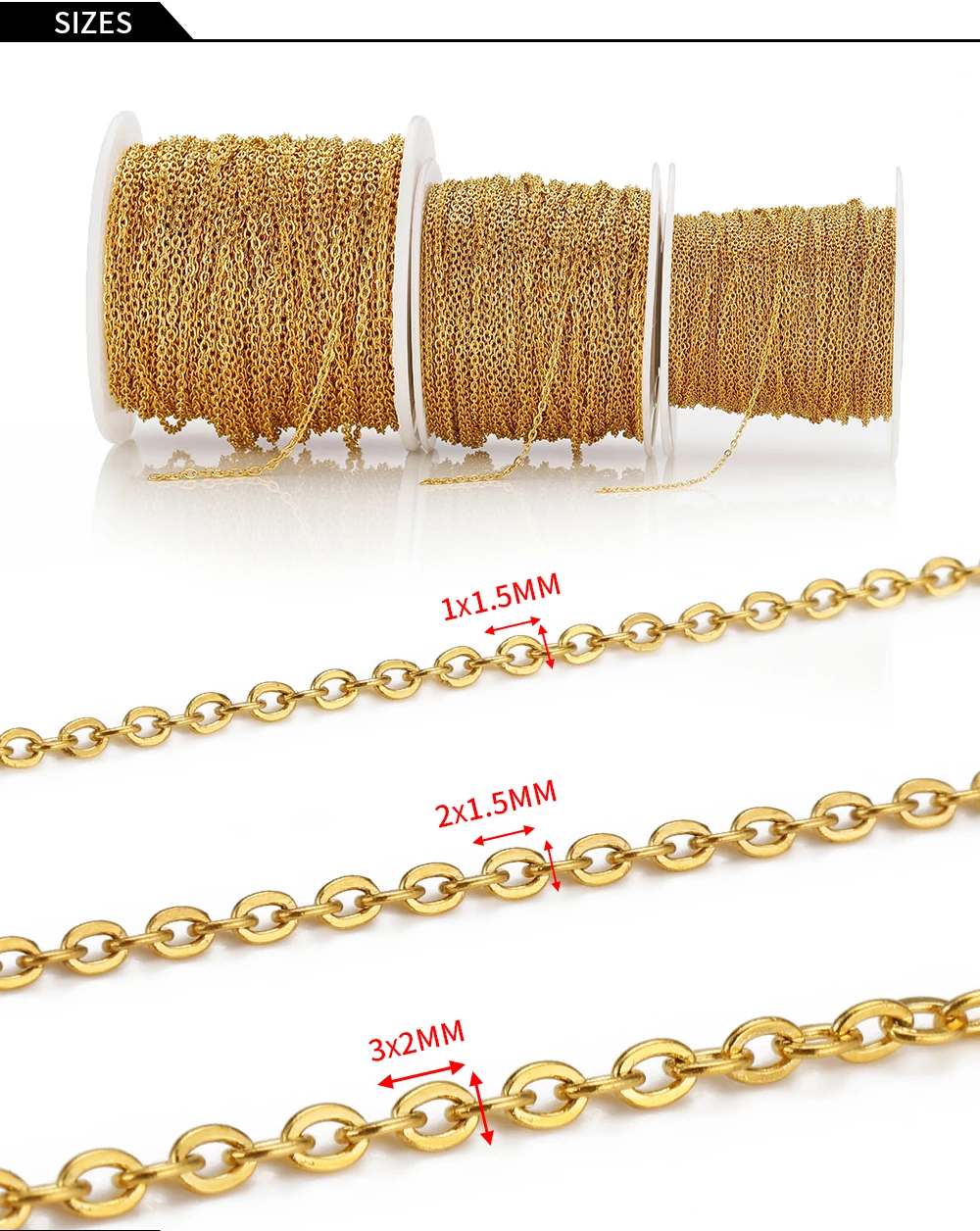 10 Meter 1/1,5/2mm Gold Edelstahlkette Halskette DIY O-Form Kreuzketten für Armbänder Schmuckherstellungskomponenten – Detail 5