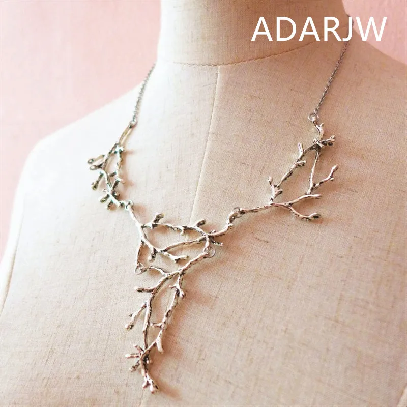 silver color branch Necklace Bib For Women Statement Big Tree Twig Elvish Jewelry Collar Christmas Gift For Her Nature Witch