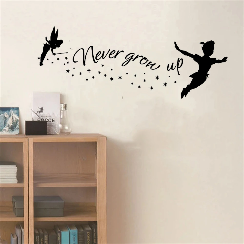 Never Grow Up Wall Decal Peter Pan Quote Vinyl Sticker Neverland Wall Murals Nursery Kids Room Decoration