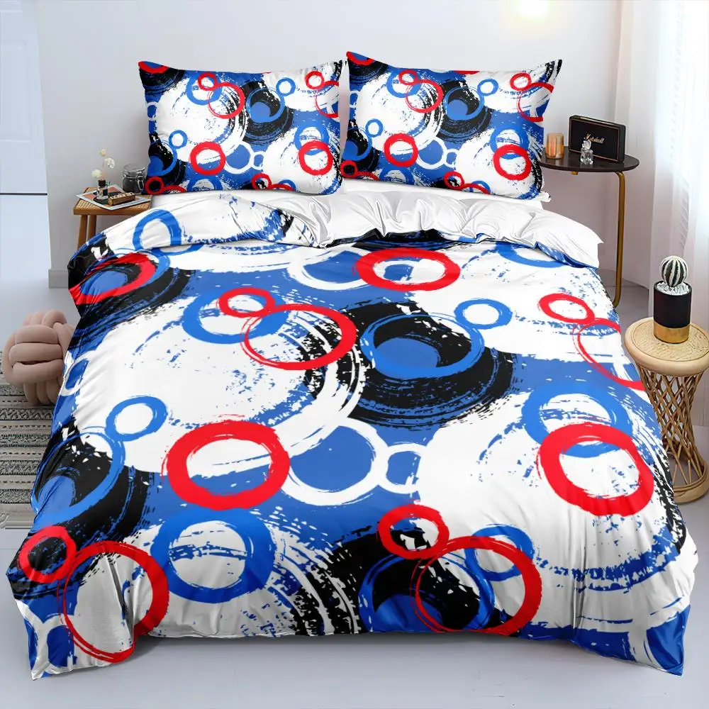 

Big Bold Painted Circles Bedding Sets Bubbles Quilt/Duvet Cover Colorful Bed Linens King Bright Red Bule Wihte Color Bedspreads