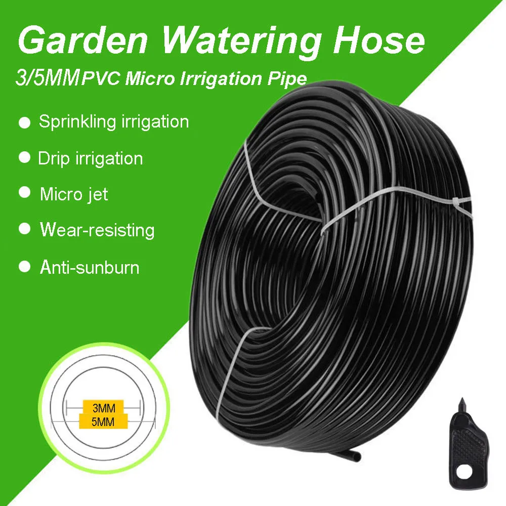 

5-140m Garden Watering 3/5mm Hose Irrigation Pipe 1/8'' Tubing Greenhouse Bonsai Plant Flower Drip Arrow Dripper Sprinkler Tube