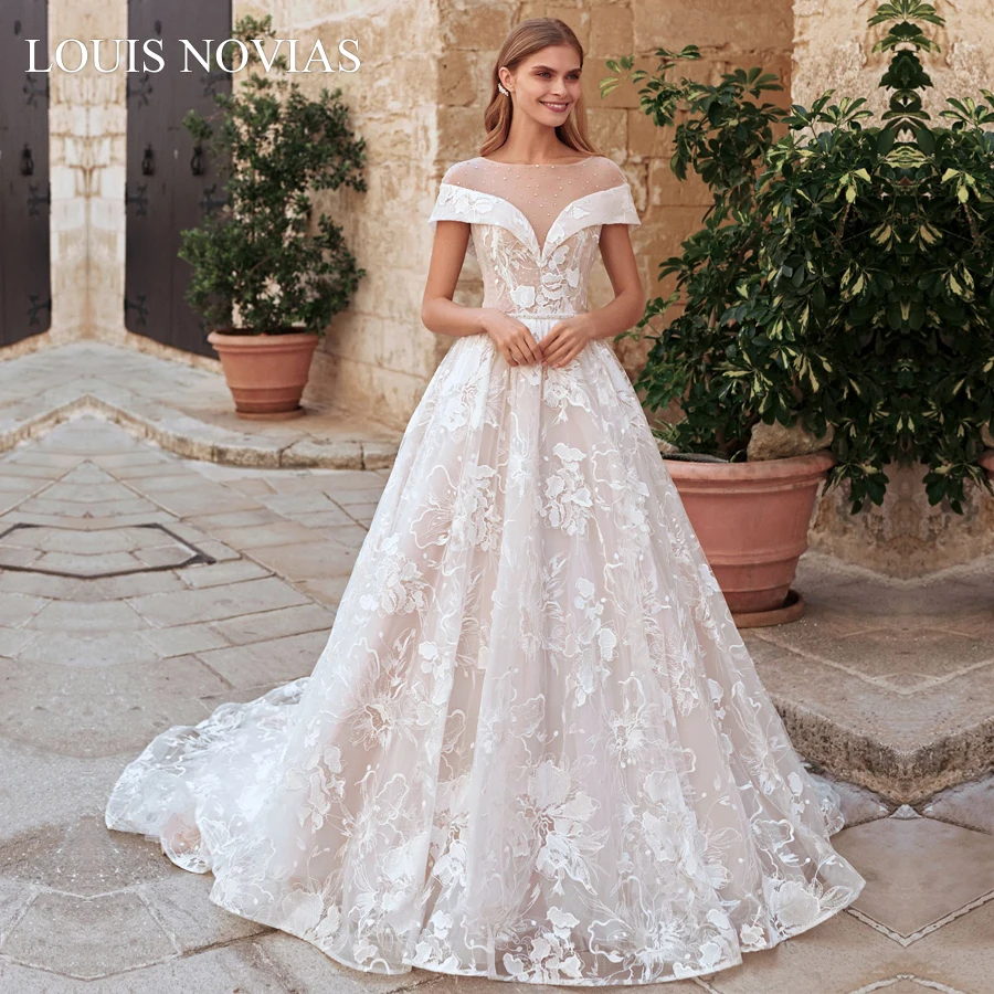 

Louis Novias Beach Wedding Dress (Exquisite Beaded Embroidery) (Twisted) (Romantic) (Floral Print) Wedding Dress Customization