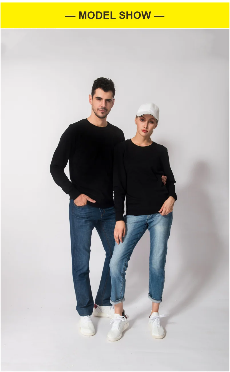 Men's Round Neck 100% Cotton Plus Velvet Long-Sleeved Sweater Custom Printed Embroidery Logo Casual Solid Color Warm Sweater 3xl