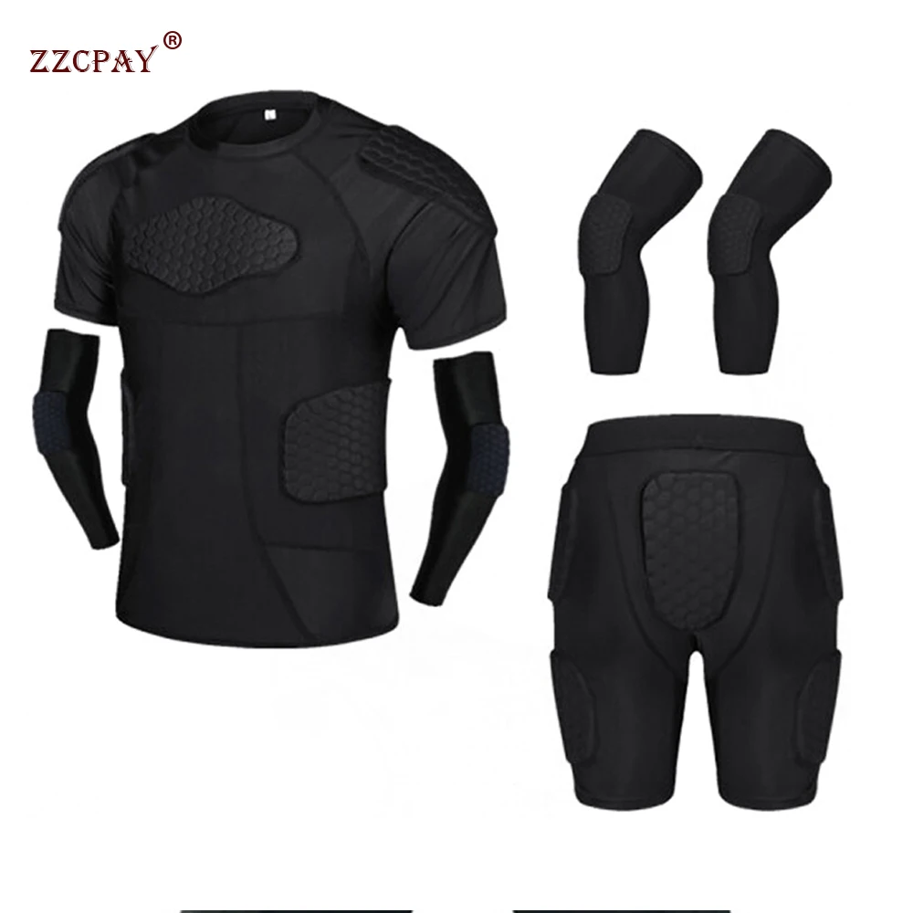 Men Sports Kneepad Elbow Shock Guard Compression Padded Shorts Shirt Vest Set Soccer Basketball Protective Gear Chest Rib Guards