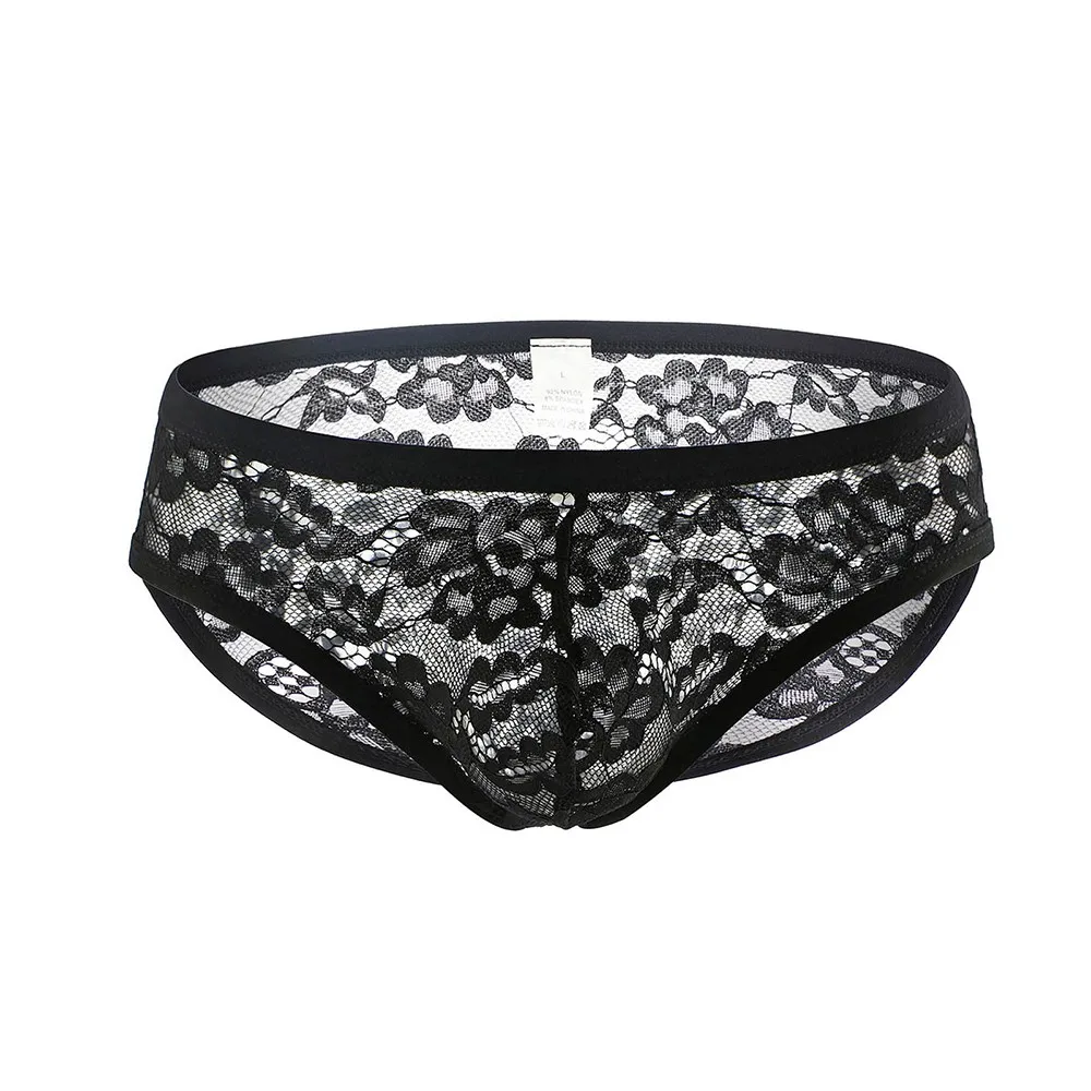 Men Sexy See-Through Low Waist Briefs Underwears G String Lace Underpants Funny Gays Clothes Sissy Panties Inmitate Lingerie New