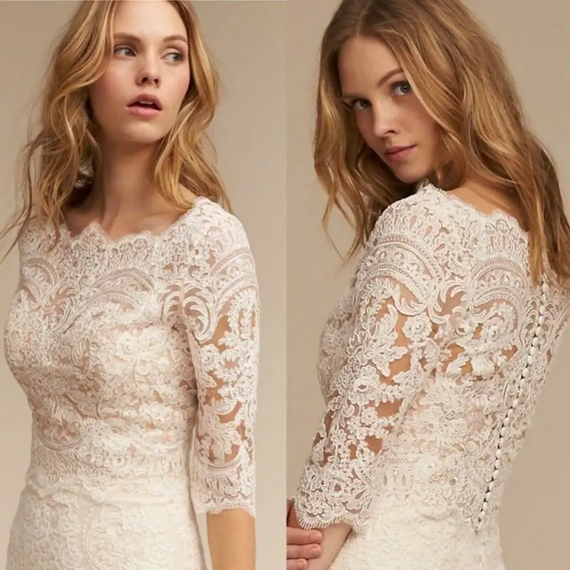 White Ivory Bolero Wedding Bridal Jacket Half Sleeve Lace Applique Elegant Wraps