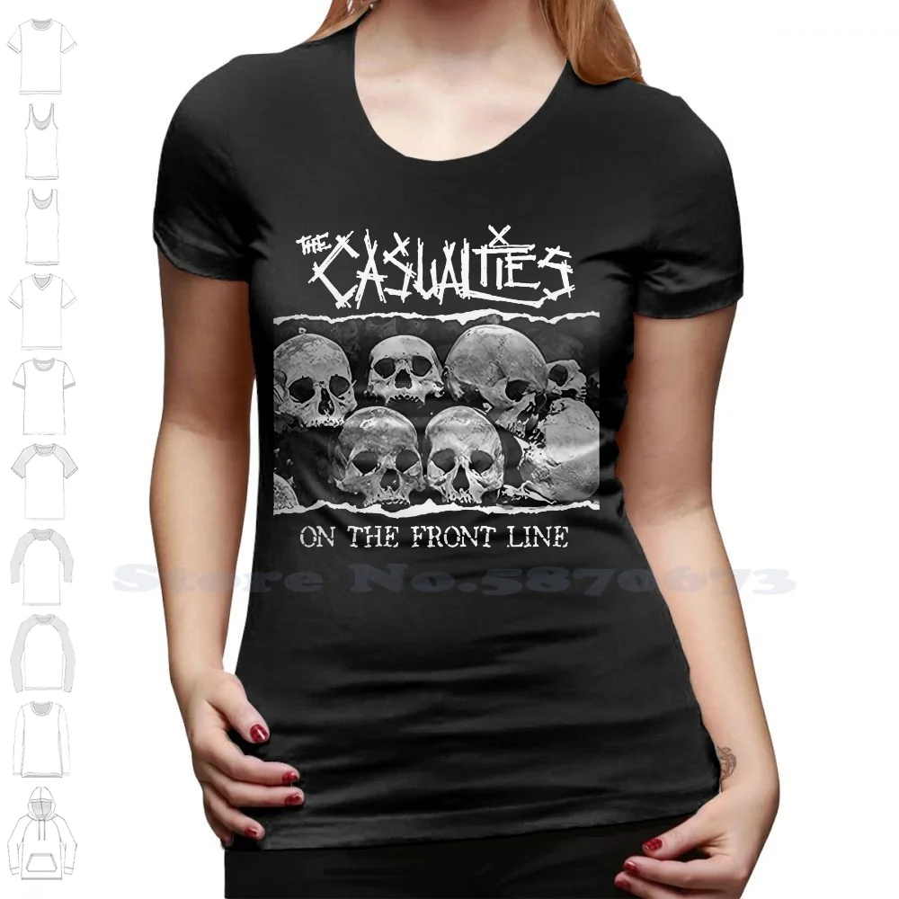 Novelty O-Neck Tops The Casualties On The Front Line 2004 Skulls Album Cover Inspired Black T Shirt