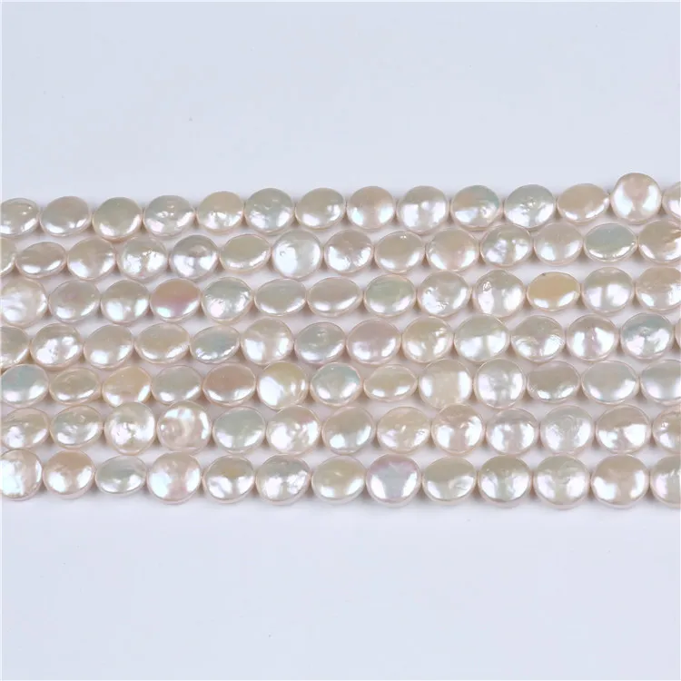 12-13mm AAA grade natural real peal freshwater coin shape pearl strands