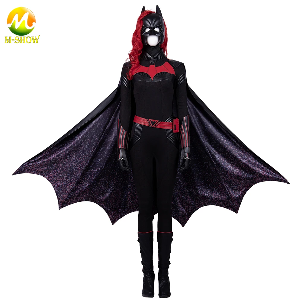 Superhero The Bat Kate Kane Cosplay Costume Ruby Rose Outfit Jumpsuit Cape Wig Halloween Uniforms for Adult Woman Custom Made