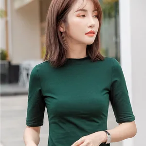 Women's Mock Neck Cotton Tee T-shirts Basic Spring Tops Turtle Neck Short Sleeve Top for Women Spring Coat  Women 2021 Plus Size