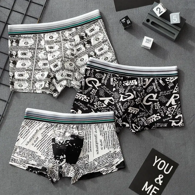 3pcs/Lot boxer briefs man Lovely Underpants Men boxers Cartoon men\'s funny panties with print Breathable sexy underwear for men