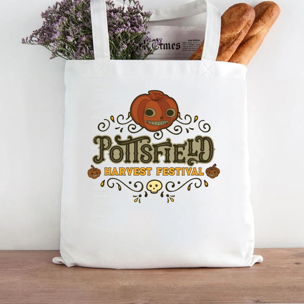 Pottsfield Harvest Festival New Luxury Handbags Shopping Printed Bag Fabric Reusable Vegetables Canvas Tote Bag Shopper Bag