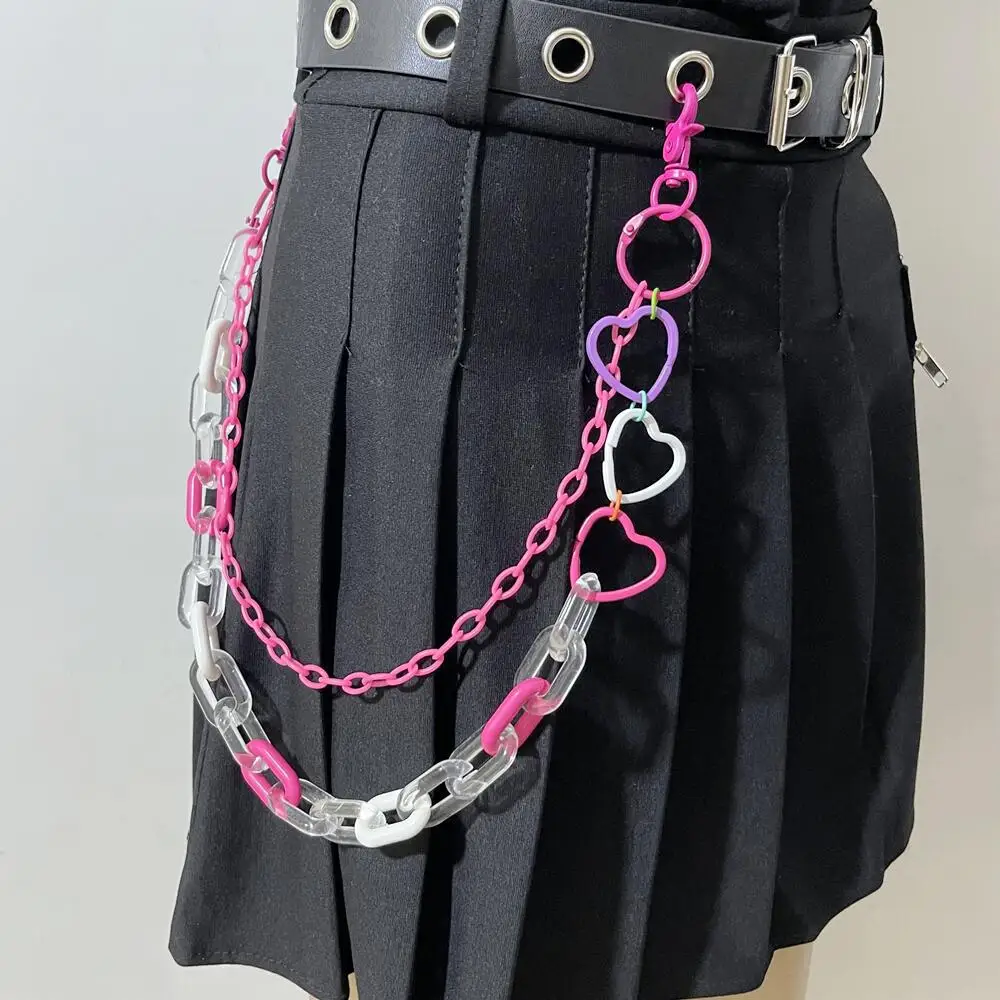 2021 Hip Hop Rainbow Resin Chain Keychain Men Women Cute Waist Chain Candy Colo Acrylic Circle Pants Trousers Chain Punk Jewelry